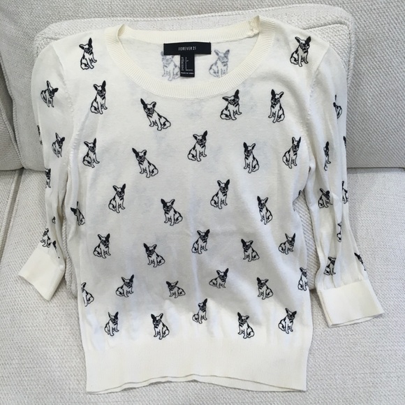 Forever 21 Sweaters - Forever 21 Frenchie Dog Print Sweater, Size S